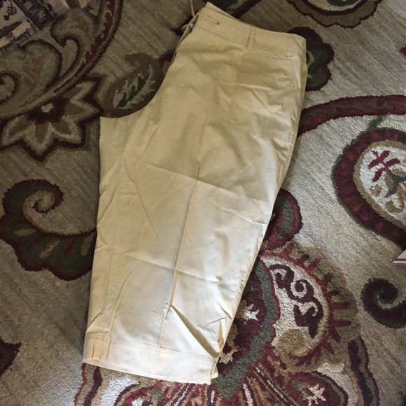 JONES NEW YORK WOMAN size 24W Khaki Crop Pant Zip-Front + Tie waist Flat Front - Picture 4 of 14